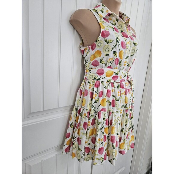Cynthia Rowley Tropical Fruit Fit & Flare Button Dress Sz 8 Linen & Viscose - Picture 2 of 9